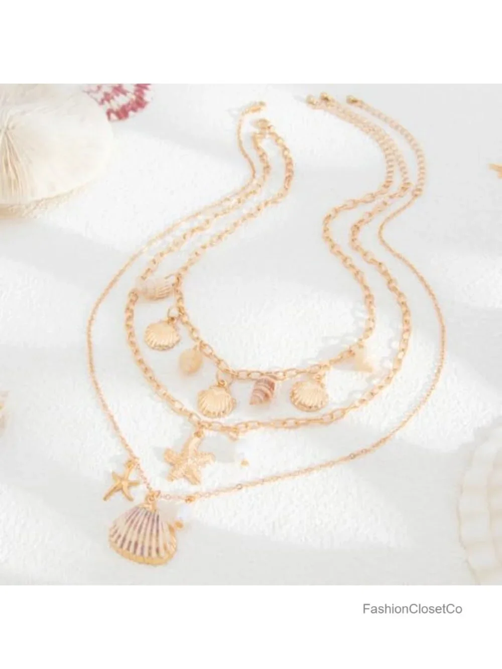 Layered Pearl Starfish Shell Necklace Gold Seastar Seashell Chain Choker Beach